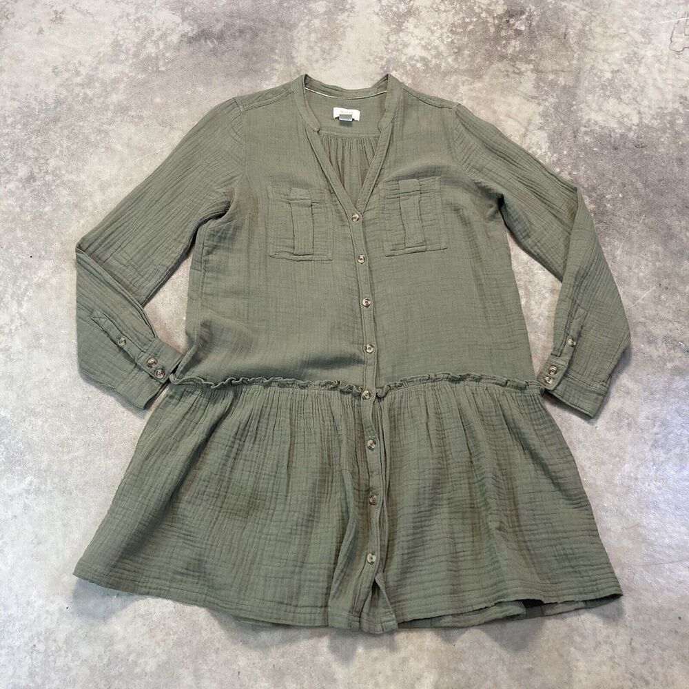 Maeve Anthropologie Dress Womens 8‎ Green Katie drop waist cotton